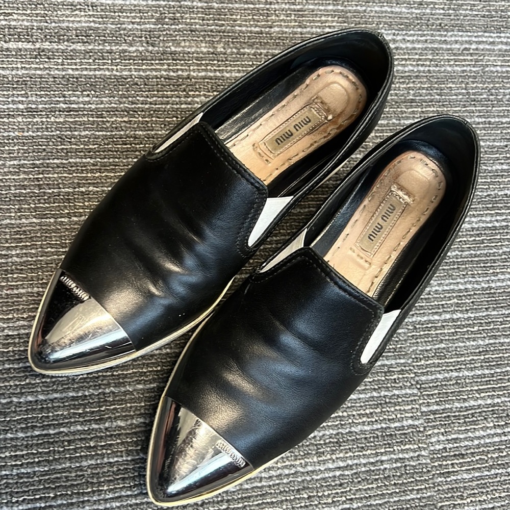 MIU MIU silver Toe Cap Platform Slip-On Sneakers in black